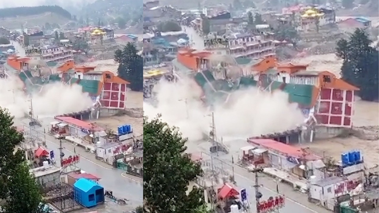 Gone in seconds: Pakistan hotel is swept away by flooding as country seeks more international aid 